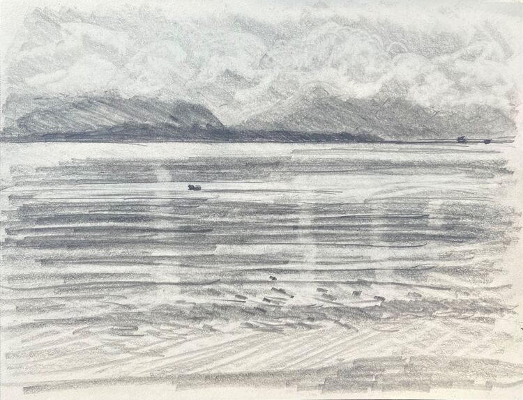 Waterworks…..45 minute sketch before porridge.