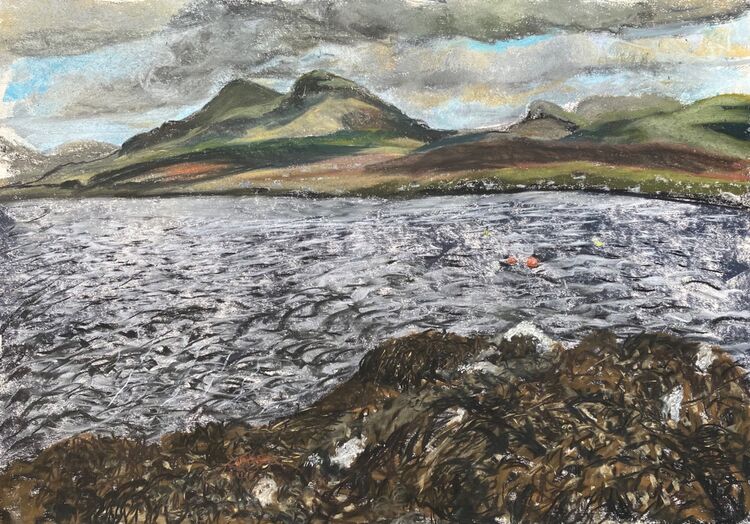 clouds, hills, ripples, seaweed.