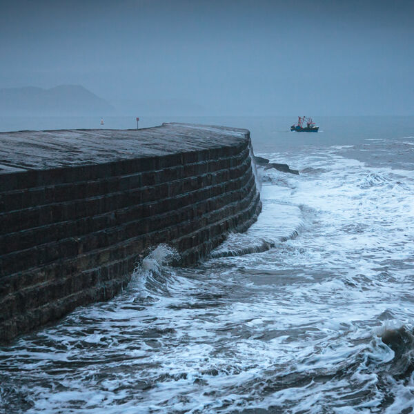 Fishing Boat on Stormy Seas, Lyme Regis