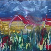 Fields around Lincolnshire - encaustic 20x28 framed