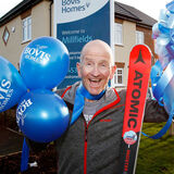 Olympic ski jumper Eddie The Eagle Edwards promoting new houses, Dursley, PR photography by Thousand Word Media Gloucestershire.
