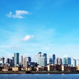 Blue sky over city skyline, architectural photography