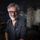 Portrait of David Baddiel, the comedian and writer, on filming location, London, editorial photography by Thousand Word Media