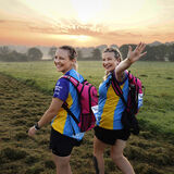 Two girls trekking for the Alzheimer's Society at dawn event photography by Thousand Word Media Gloucestershire
