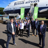 A business group gathered by a BA Boeing 747 at Cotswold Airport corporate photography by Thousand Word Media Cheltenham