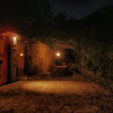 Patio lit up on autumn evening