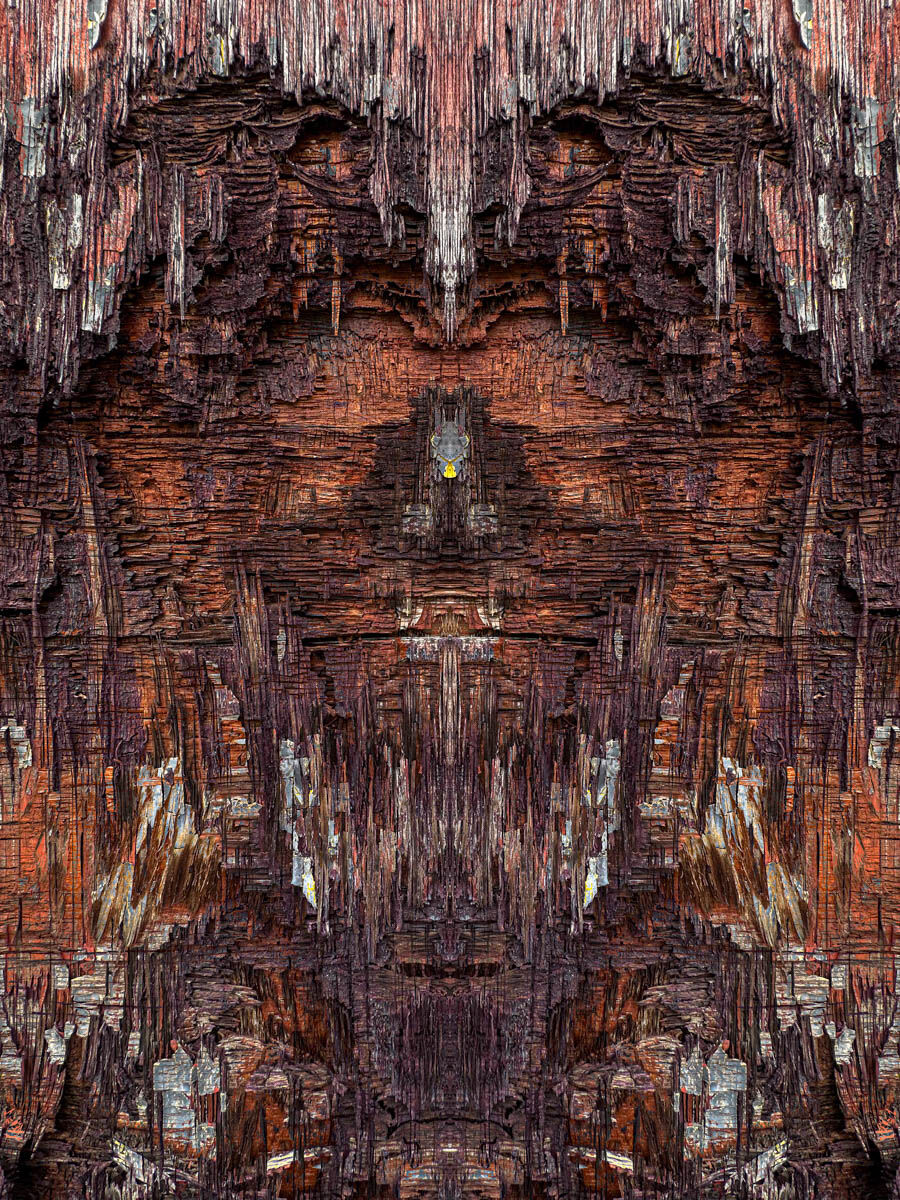 Turin Shroud in wood abstract