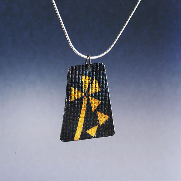 N18016 - 24kt gold pendant on textured, oxidized sterling silver