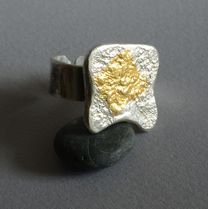 R19001 - Reticulated sterling silver and gold ring