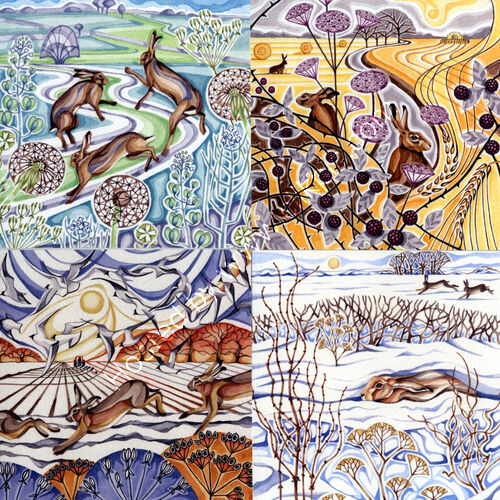Packs of 4 Hares through the Seasons cards
