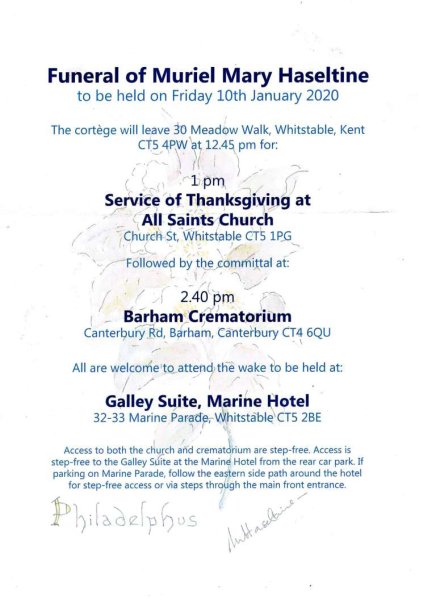 Funeral of Muriel Haseltine