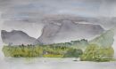 The Langdales across Lake Windermere, Cumbria