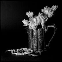 018 Pearly white and tarnished silver