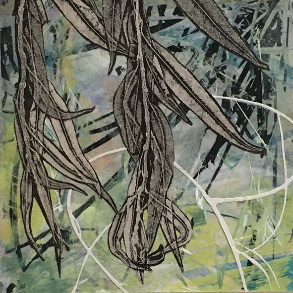 'Riverbank II', Mixed media on board, 6" x 6", SOLD