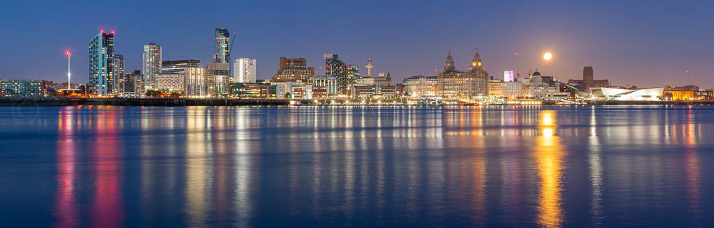 Full moon over Liverpool waterfront