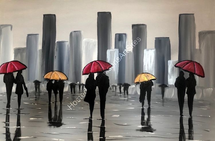red and golden umbrellas