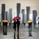 red and golden umbrellas