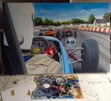 Mallory park hairpin. Merlyn Formula Ford. Oil on canvas 20x16