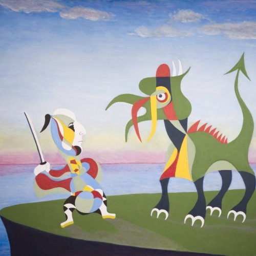 A Warrior and a Dragon Duel at Dawn
