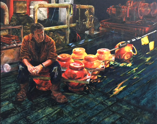 Painting of Dr. A. Jamieson on a research vessel by A Gould