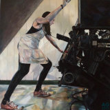 Suzanne And Her Letterpress, 2017 Painting of Suzanne and her Letterpress by Alexandra Gould