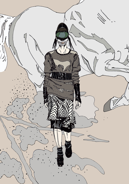 Photoshop illustration of Haizhen Wang's catwalk by Alex Gould
