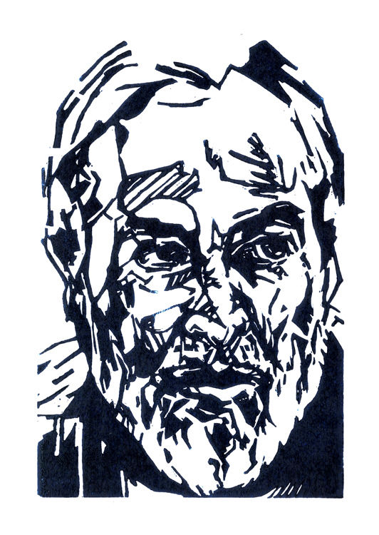Lino print of the explorer Victor Vescovo of the Five Deeps Expedition