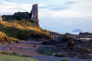 Dunure Castle with Ailsa Craig in background