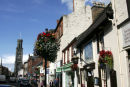Ayr High St witth Wallace Tower and Tam o Shanter Inn