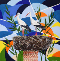 'White Storks Nesting' SOLD