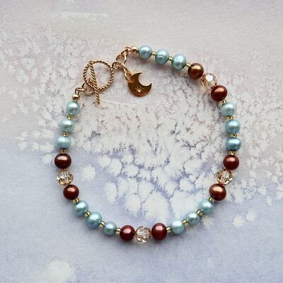 Round Pearls & Swarovski Beads with Charm & Gold Filled Toggle