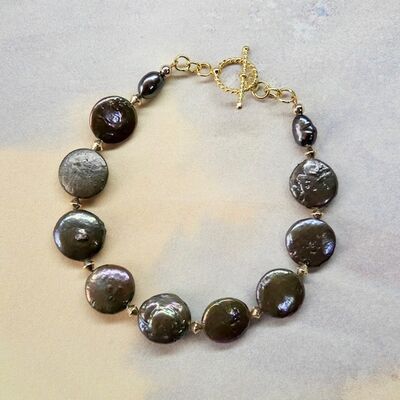 Pearl Discs with Gold Vermeil Toggle £38