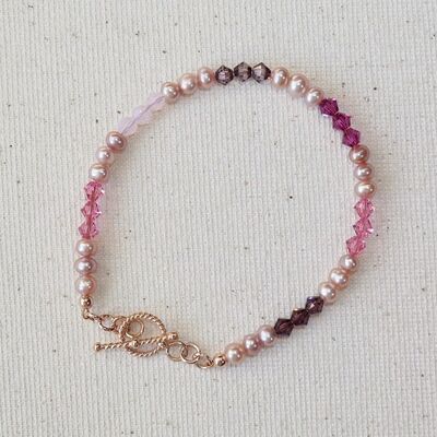 Small Pearls & Swarovski Crystal with Rose Gold Vermeil Toggle