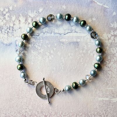 Round Pearls with Swarovski Beads & Sterling Silver Toggle