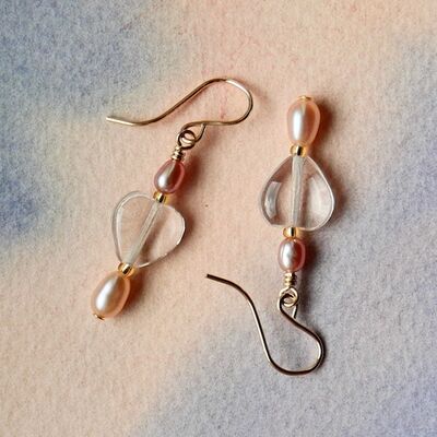 Pearls and Glass Hearts on 14k Gold Filled Hooks £16