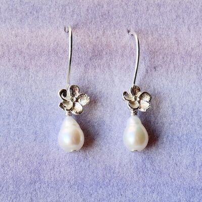 Baroque Pearls on Sterling Silver Flower Hooks