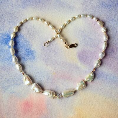 Keishi & Rice Pearls with Swarovski & 14k Gold Filled Clasp £49