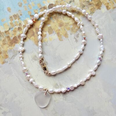Mixed Pearls with Sea Glass Charm &14k Gold Filled Clasp £42 Mixed Pearls with Sea Glass Charm & 14k Gold Filled Clasp £42
