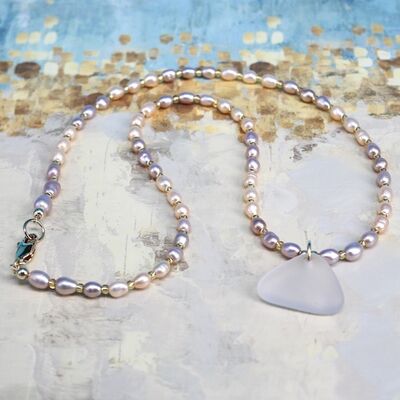 Rice Pearls with Sea Glass Charm & 14k Gold Filled Clasp £42 Rice Pearls with Sea Glass Charm & 14k Gold Filled Clasp £42