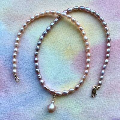 Rice Pearls & Pearl Charm with 14k Gold Filled Clasp £42