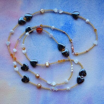 Long Necklace with Pearls Haematite Glass & Rose Gold Filled Clasp £30