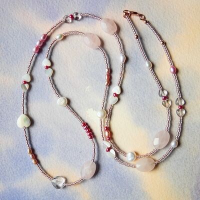 Long Necklace with Pearls Quartz Glass & Rose Gold Filled Clasp £30