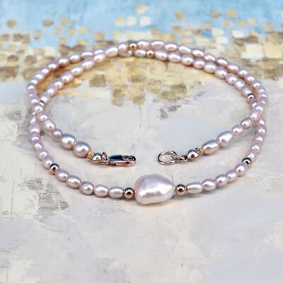 Rice and Baroque Pearls with Rose Gold Filled Beads & Clasp £42