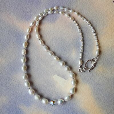 Mixed Pearls and Swarovski with Sterling Silver Toggle £45