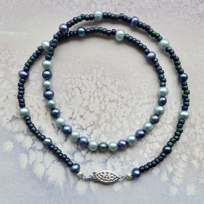 Round Pearls & Seed Beads with Sterling Silver Filligree Clasp £36