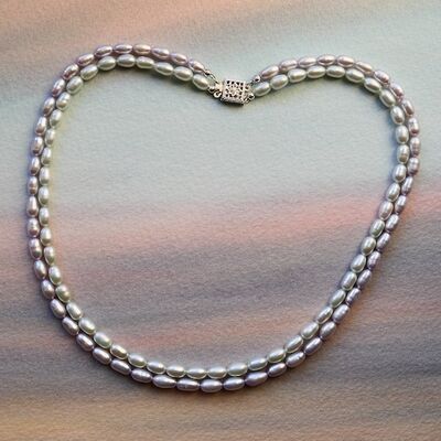 Double Strand Rice Pearls with Sterling Silver Clasp £49