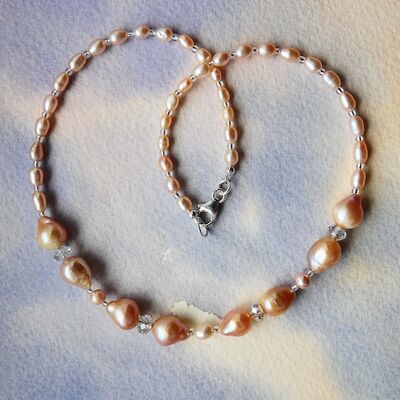 Baroque & Rice Pearls with Swarovski and Sterling Silver Clasp £45