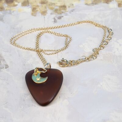 Sea Glass Nugget with Moon Charm & 14k Gold Filled Chain £46