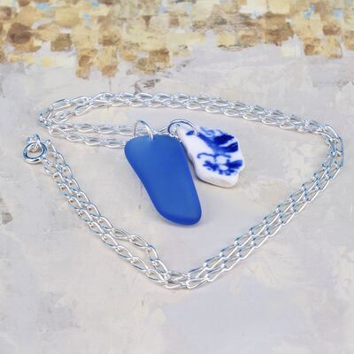 Sea Glass Nugget & Pottery with Chunky Sterling Silver Chain £45