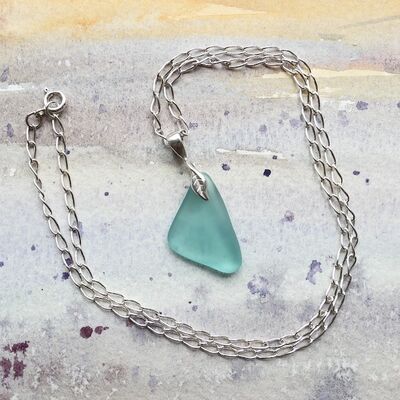 Sea Glass Nugget with Chunky Sterling Silver Bail & Chain £45